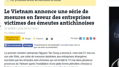 หนังสือพิมพ์ของฝรั่งเศสรายงานว่า เวียดนามอาจใช้มาตรการทางกฎหมายเพื่อประท้วงจีน - ảnh 1